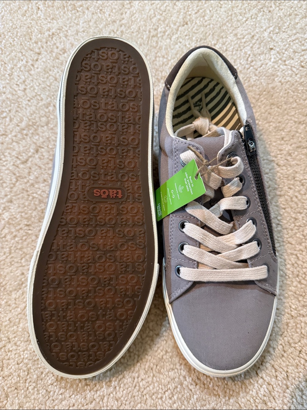 Taos Footwear Gray Canvas Sneakers with Cream Laces - Picture 2 of 2